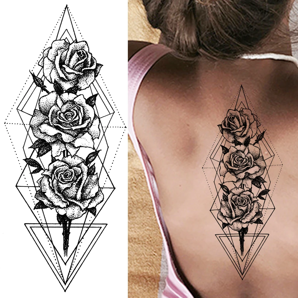 Tatuagem temporária com flor geométrica preta, tatuagem com ponto falso em  3d à prova d'água, arte corporal feminina para adultos|Tatuagens  temporárias| - AliExpress