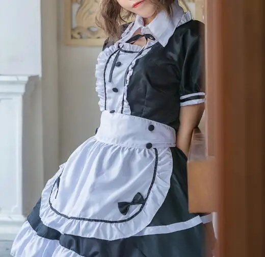 Japanese Women Maid Outfit Anime Long Dress Men Lolita Dress Costume Cosplay Cafe Apron Costume