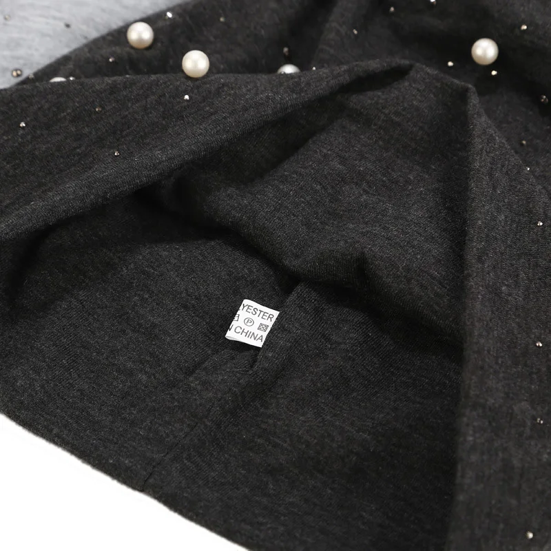 Модная Повседневная Женская осенне-зимняя шапка Skullies Beanies, блестящие жемчужные стразы, Шапки Beanies Bonnet Gorros