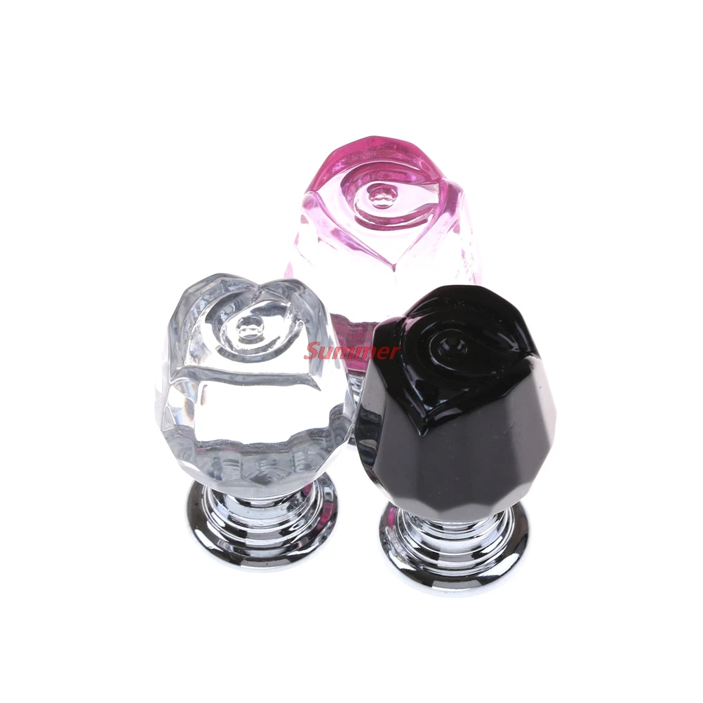 Hot sale 1PCS Glass Crystal Rose Pull Handle Cupboard Cabinet Drawer Door Furniture Knob