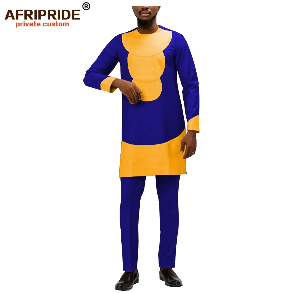 Africa ankara, весенне-осенние штаны, комплект для мужчин, AFRIPRIDE, длинный рукав, тянется по бокам, Раздельный топ+ штаны, Мужской Хлопковый комплект A1916009 - Цвет: 2