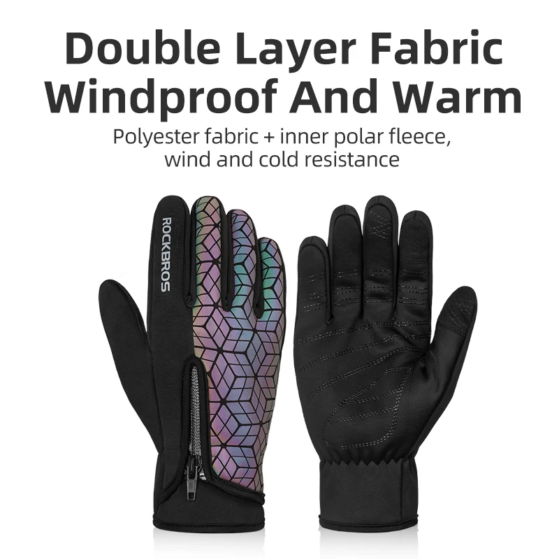 ROCKBROS Winter Bicycle Gloves Touch Screen Thermal Fleece Climbing Skiing Bike Gloves Men Women Windproof Warm Cycling Gloves 3