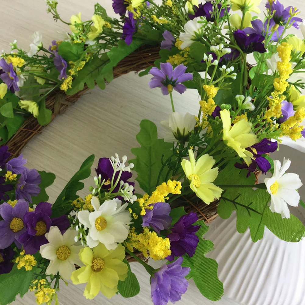 Artificial Silk Field Grass Daisy Wild Flower Wreath Christmas Garland Home Wall Window Hanging Garland Decoration