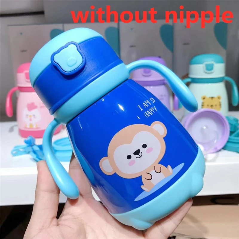 B without nipple Бутылка для воды, соломенная бутылочка для кормления, два способа использования, бутылка для воды для детей, бутылка для кормления из нержавеющей стали - Цвет: B without nipple