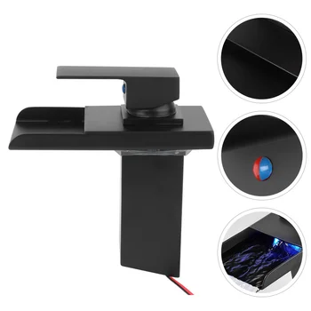 

1PC LED Basin Faucet Cold Hot Water Tap Bathroom Faucet Waterfall Faucet Wash Basin Water Tap for Hotel Dorm