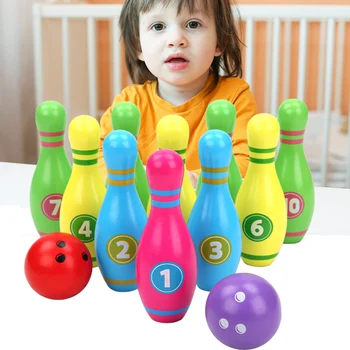 

Colorful Standard 12 Pieces Bowling Set with 10 Bottles and 2 Bowling Balls Children Kids Educational Toy Party Fun Family Game