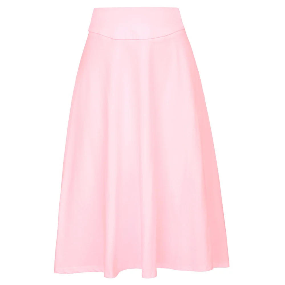 Women High Waist Skater Flared Pleated Swing Long Skirt Dress Cotton Office Lady