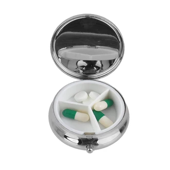 

1Pcs Portable Metal Pillbox Medicine Container Keychain Tablet Storage Case Key Ring Health Care Pill Splitters TOB