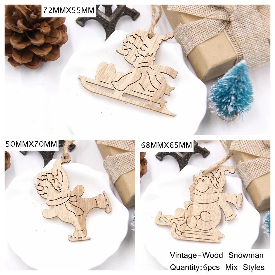 6PCS-Mix Snowman 6 шт европейские винтажные рождественские деревянные подвесные украшения для рождественской елки висячие украшения DIY Деревянные ленты для свадебных и рождественских украшений - Цвет: 6PCS-Mix Snowman