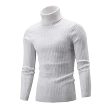 Slim Turtleneck Men Sweater Korean Long Knitted Turtleneck Pullover Men Cotton Red/White Winter Turtleneck Sweater Men 2019