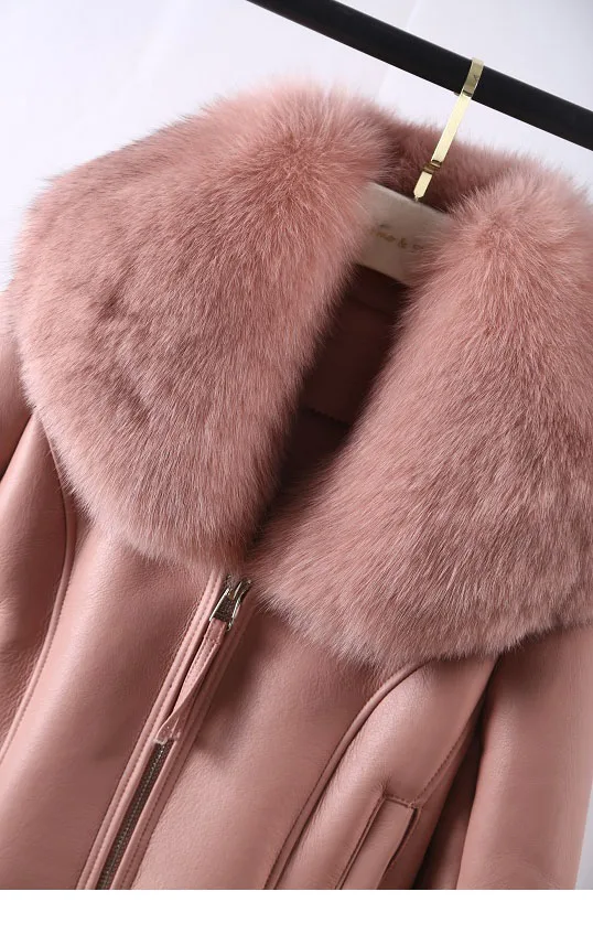 new winter jacket real fur coat Whole skin fox fur collar Genuine Leather Lamb fur fur coat woman's clothing short coat