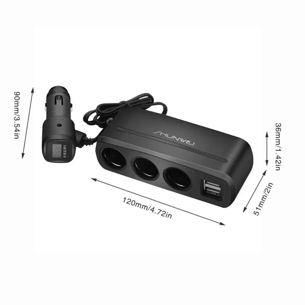 3-Socket Cigarette Lighter Power Adapter DC Outlet Splitter Dual USB Car Charger for iPhone