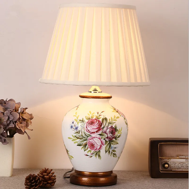 Китайский стиль белый цветок Керамические настольные лампы классический
