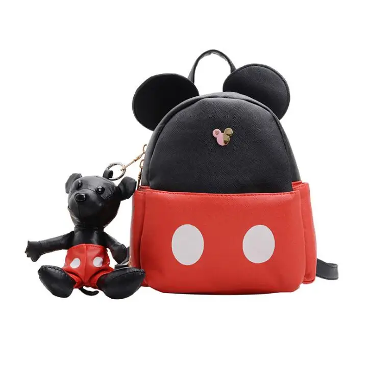 Mickey Minnie Backpacks High Quality PU Leather Women Back Bag Lovely Big Ears Children Backpack Female Bag Mochila Feminina - Цвет: as picture