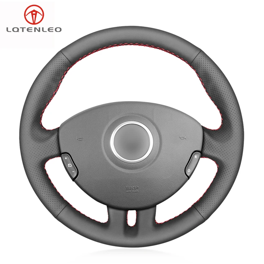 LQTENLEO черного цвета из натуральной кожи крышка рулевого колеса для Renault Clio 3 2005 2006 2007 2008 2009 2010 2011 2012 2013