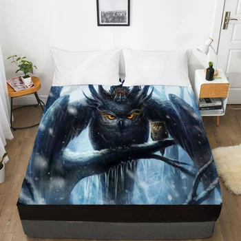 

3D Bed Sheet with Elastic Fitted Sheet Double Mattress Cover 135/160/180/200/150x200 Bedding Dream Animal owl