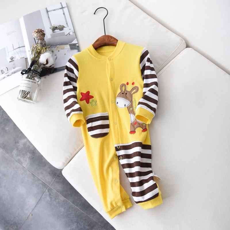 

2020 New Spring Autumn Casual Jumpsuits Baby Striped Cartoon Printing Long Sleeve Rompers Kids Rompers