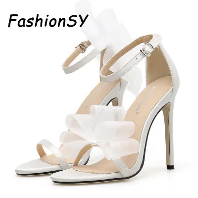 New Women Summer Ankle Strap high heel Sandals Lacework Thin High Heels 8 cm Flock Pumps Office Party Shoes dropshipping