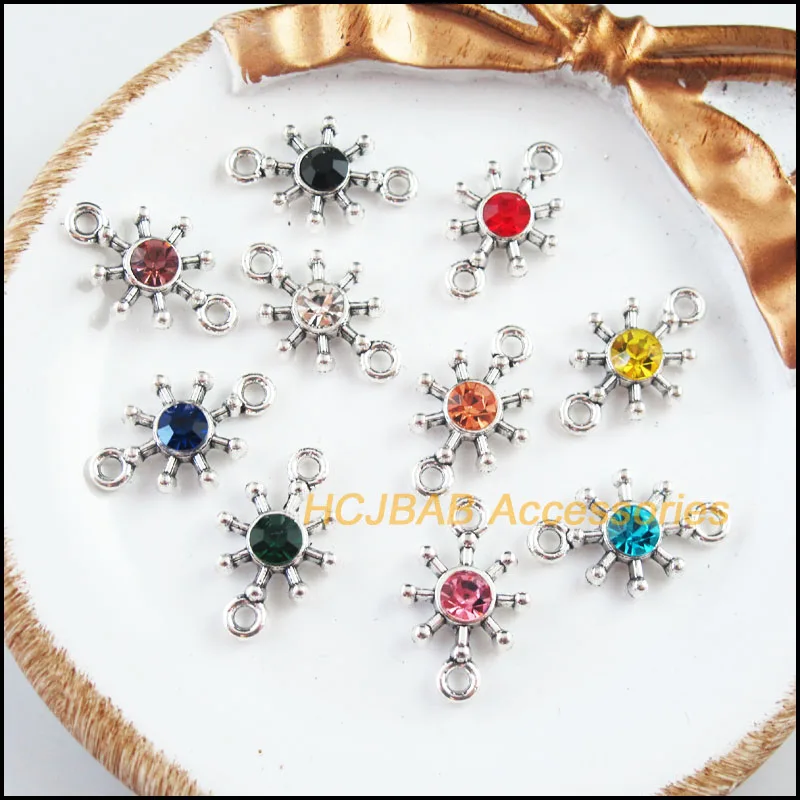 

20 New Snowflake Charms Tibetan Silver Tone Retro Mixed Crystal Connectors 13.5x21mm