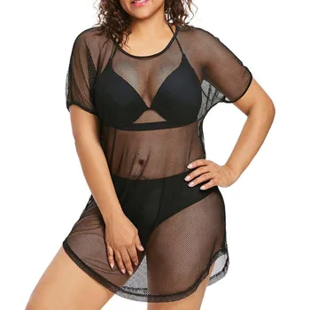 

Women Sexy Sheer Mesh Bikini Cover Up Swimwear Swimsuit Bathing Suit See Through T-shirt Tops Summer Beach Dress Plus Size #T5P