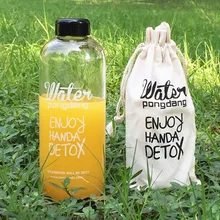 Портативная стеклянная бутылка для воды прозрачная чашка с буквенным принтом для спорта на открытом воздухе E2S