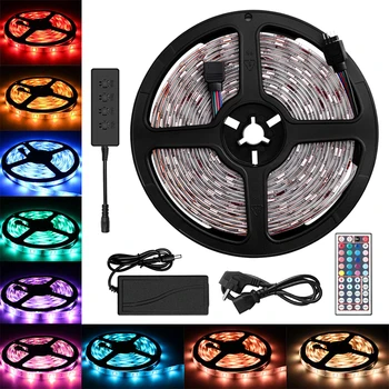 

5M Led Strip Lights Kit 5050 RGB 16.4Ft Led Light Strip 150 LEDs 12V 2A Waterproof Flexible Strip Lamp with Music IR Controller