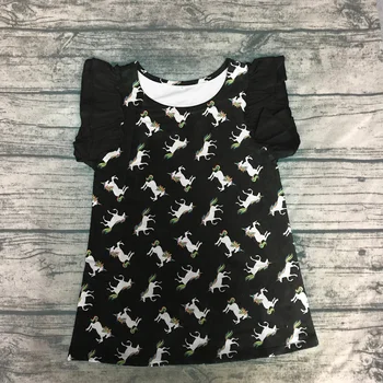 

2020 new arrival black white T-shirt unicorn top flutter sleeves ruffle sleeves 12m-12t available super cute girls clothing