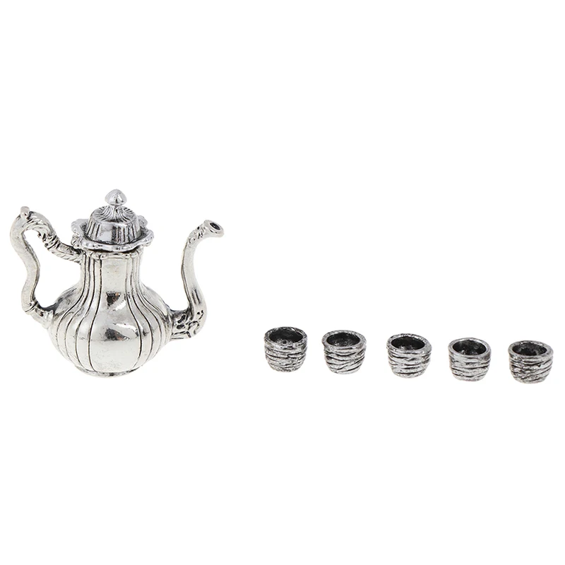 5 шт. металлический чайный сервиз чашка для чая 1: 12 миниатюрная мебель для кукольного дома столовая посуда игрушка - Цвет: Silver