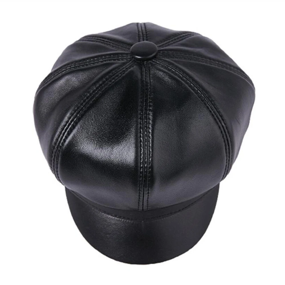 New Arrival Autumn Winter Women's Hat Genuine Leather Newsboy Caps Elegant Sheepskin Tongue Cap Cuero Genuino Sombrero