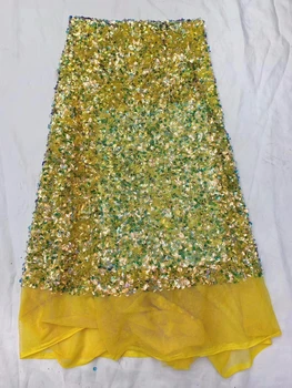 

African Sequined Embroidered Mesh Tulle Lace Fabric 2019New Design Wedding Dress Net Fabrics African Net Sequins Lace