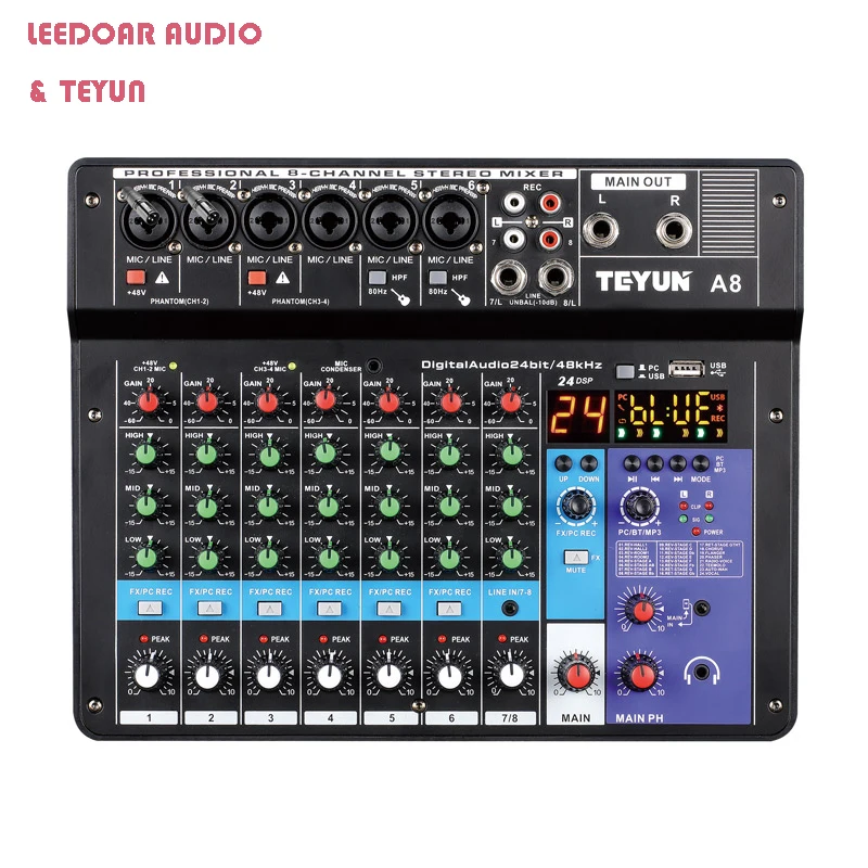 TEYUN 8 6 4 Channel DJ Sound Mixing Table 24 DSP Effect Audio Mixer Bluetooth PC USB Play Recording 48V Contoller Mixing Console 1