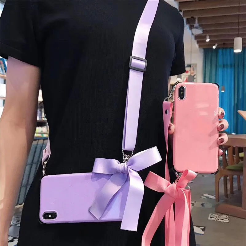 

Cell Phone Lanyard Strap Case For iPhone 11 Pro Xs Max Xr 8 7 6s 6 Plus Candy Colors Shockproof Shoulder Rope Necklace Soft TPU