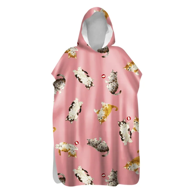 2021 Microfiber Sunscreen Quick-Drying Cartoon Cat Beach Towel Warm Change Bathrobe Swimsuit Ultralight Travel Cloak Surf Poncho 6