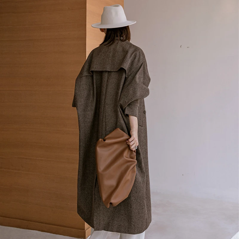 GALCAUR винтажное необычное шерстяное пальто для женский воротник-стойка с длинным рукавом летучая мышь свободные женские куртки Мода Новинка