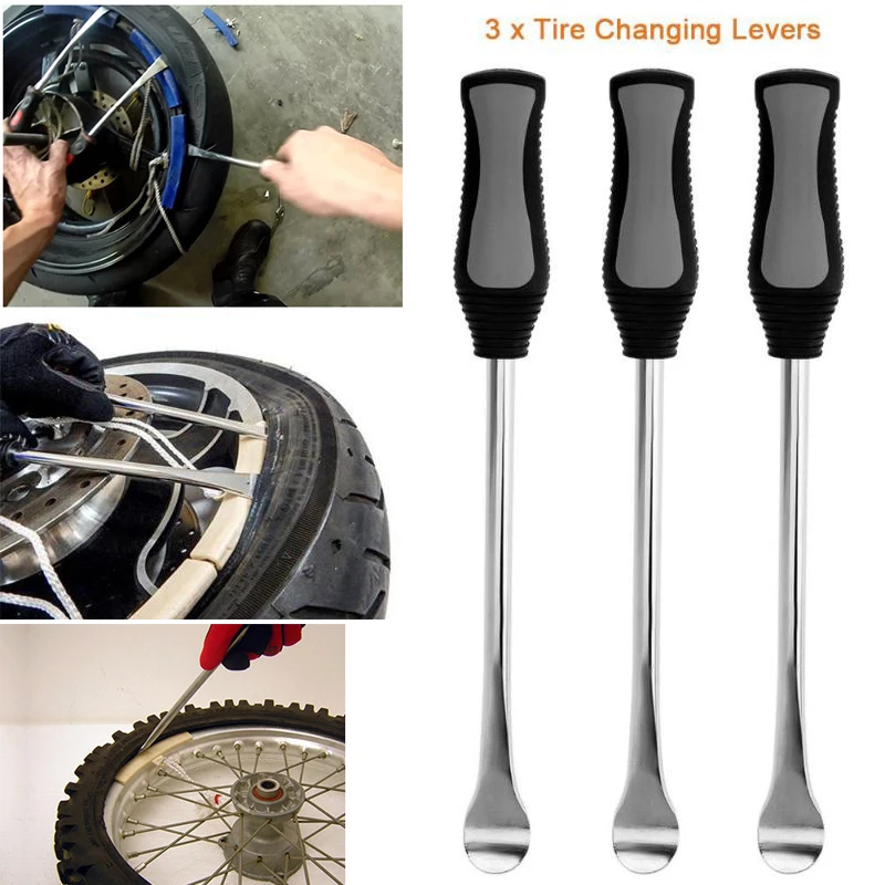 P1 Tools Steel Spoon Type 10 Inch Tire Iron Lever Pair Motorcycle Bike Repair Changing Tool 3 Rim Protector Sheaths Kit 