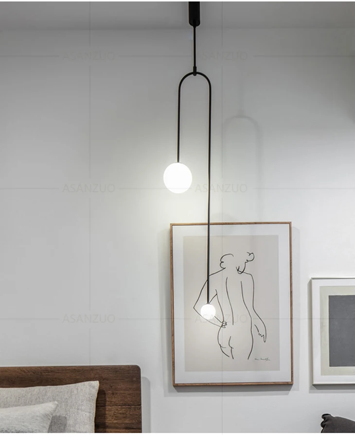 Hbddf56ba8061428a9f8890adbcb0d62dy Nordic bedroom bedside restaurant pendant lamp bar simple living room background wall led creative glass ball brass lamp