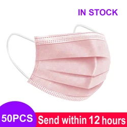 3-Layer Disposable Anti-Dust Face Masks with Elastic Ear Loops (Pink 50PCS)