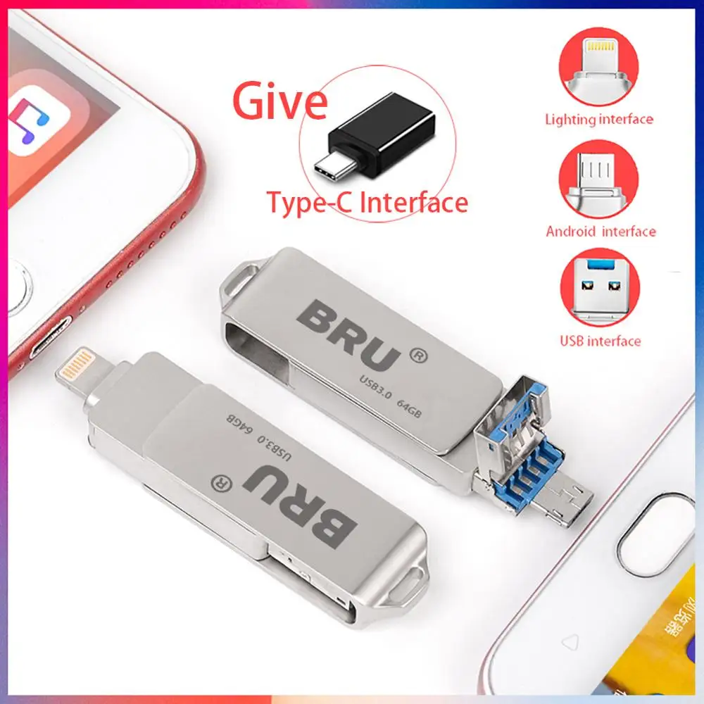 Продажа BRU OTG 16G32G64G128G256GB font b USB b font флэш накопитель для iPhone 5S 6S plus 7 7 plus 8 8 p X XS XR iPad USB3.0 флэш накопитель с логотипом на заказ