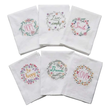 

Hot Embroidery Dinner Cloth Napkin Cotton Style Table Linen with Flower Embroidery, Kitchen Tableware Tea Towel for Wedding Part