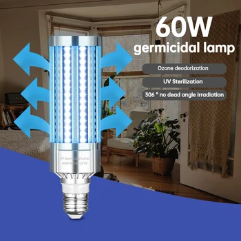 

60W UV Germicidal Lamp E26 Ultraviolet UVC Light Corn Bulb Disinfection Lamp Sterilization LED Lights Home Clean Air Kill Mites