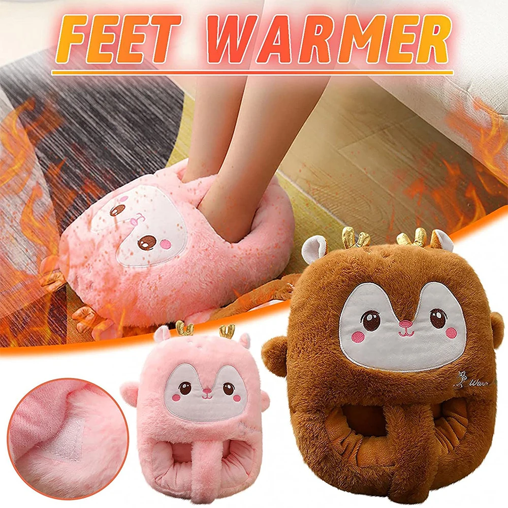 

Winter Heated Foot Warmer Washable Cozy Plush Heating Pad Warm Boots Cute Elk Shape Heateds Slippers Gift calentador de pies