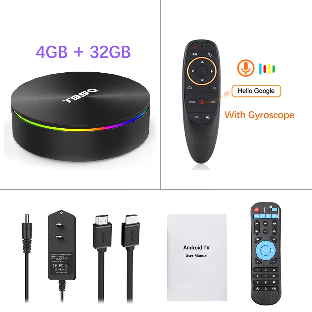 T95Q 4 ГБ 32 ГБ 64 ГБ Android 9,0 ТВ приставка Amlogic S905X 2,4/5,8 ГГц двойной Wifi BT4.1 H.265 4K USB3.0 60pfs медиаплеер Смарт ТВ приставка - Цвет: 4G 32G G10 Voice R