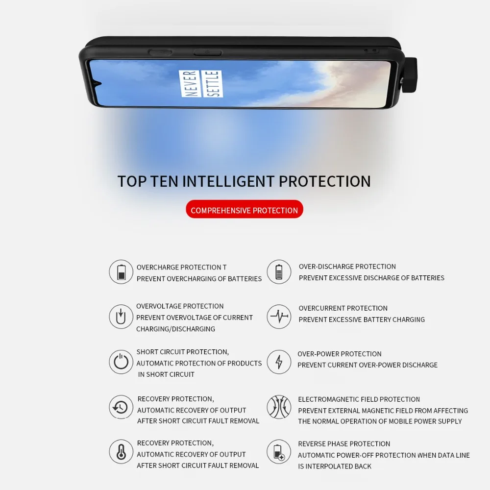Чехол для аккумулятора OnePlus 7T 7000 мАч, магнитное Внешнее зарядное устройство, запасная зарядка, внешний аккумулятор, противоударный чехол One Plus 7T
