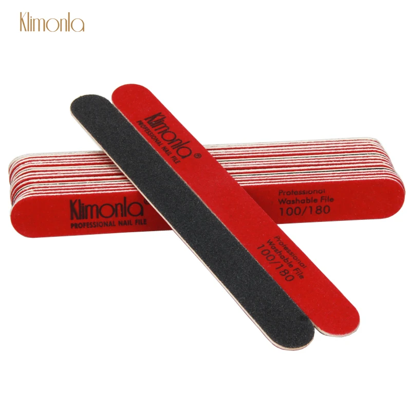 

10Pcs Klimonla Professional Red+Black Double Sided Nail File 100/180 Grit Thick Buffer Straight Files DIY Manicure Tools Salon