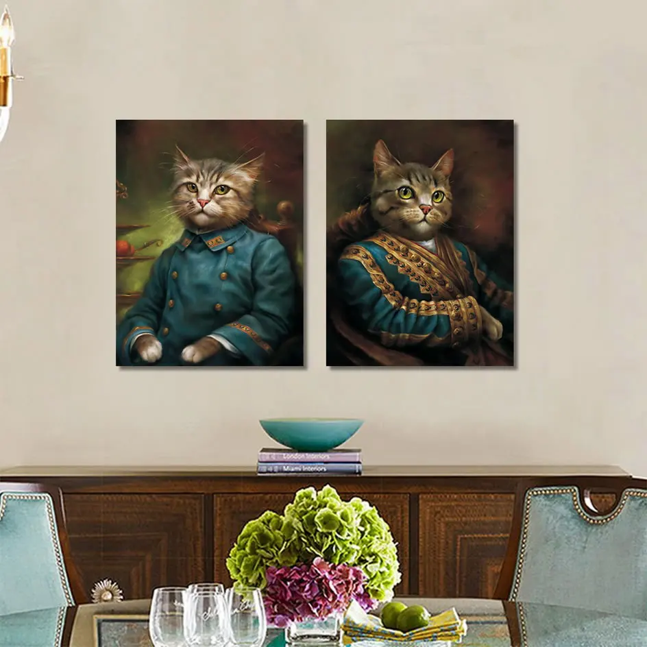 Винтажная Картина на холсте, мультяшный портрет, Cardinal Cat, настенные художественные принты, картины для украшения гостиной, плакаты и принты