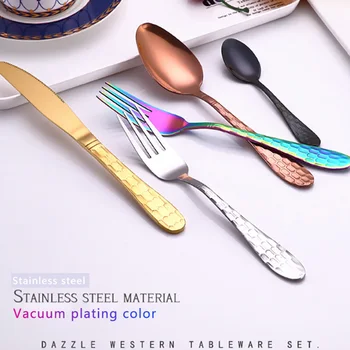 

24pcs Multi-Colors Rainbow Cutlery Set Dinnerware Set Black Cutlery Kit Fork Knife Stainless Steel Silverware Home Tableware Set