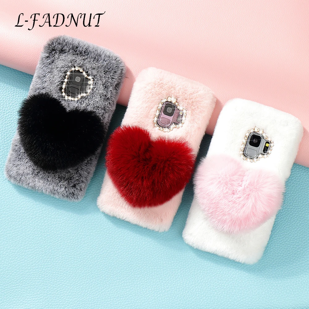 

L-FADNUT Cute Plush Fur Fluffy Phone Case For Samsung Galaxy S10 S9 Plus S8 Note9 S10e S7 edge A8 2018 J3 2017 EU Silicone Cover