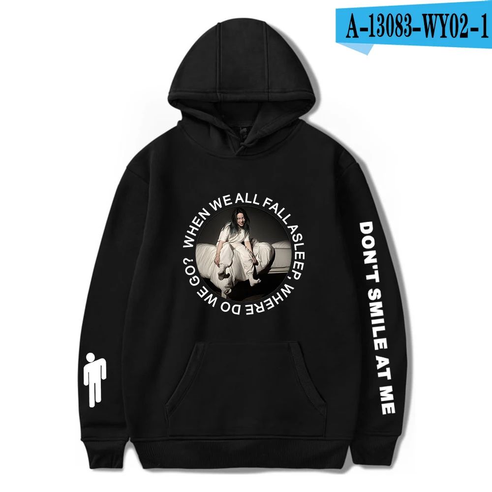 black Hoodie Лидер продаж, Женская толстовка с капюшоном Billie Eilish, мужские мягкие хлопковые Толстовки для отдыха, уличная одежда, осенне-зимний теплый пуловер Billie Eilish, белый - Цвет: black Hoodie