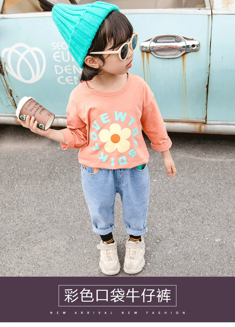 Autumn New Style Crawler Korean-style Children Girls Versatile Straight-leg Pants Fashion Jeans Fashion