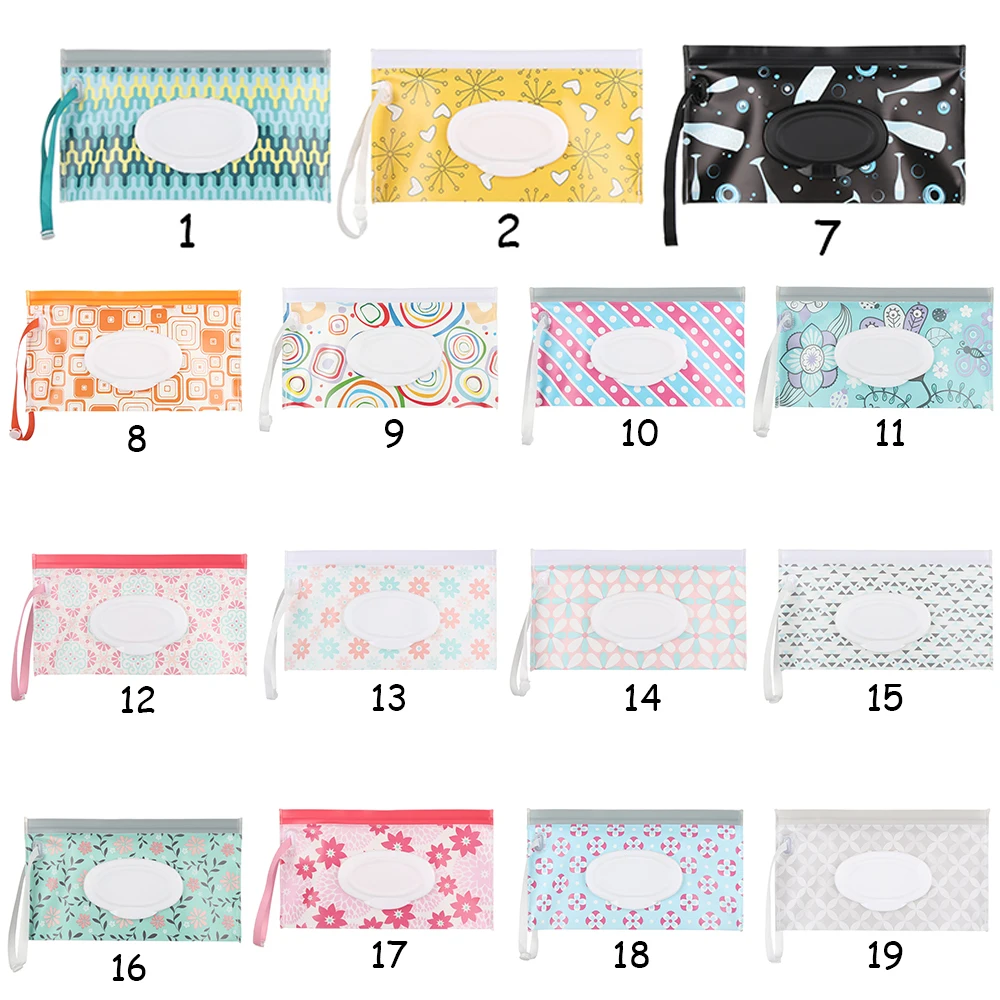 EVA Wet Wipes Bag Portable Flip Cover Clean Wet Wipes Bag for Outdoor Stroller Cosmetic Pouch with Easy-Carry Snap-Strap 4
